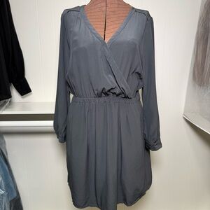 Madewell Charcoal Gray 100% Silk  Faux Wrap Surplice Neckline Dress Size 12